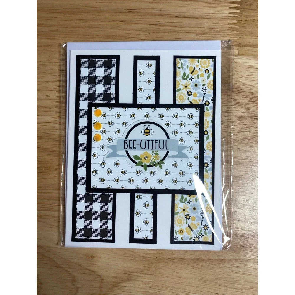 Bee & Flowers Greeting Card - Handmade A2 Card – All Occasion Blank Card
